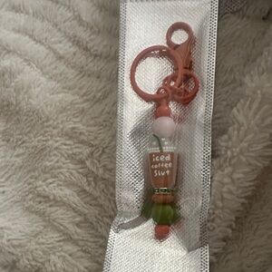 Iced Coffee Charm Keychain in Pink and Green